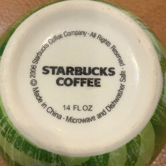 Starbucks 2006 coffee cup mug green white fern leaf handle and body 14 Oz - Picture 5 of 12
